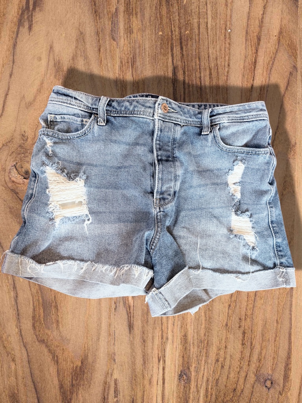Hollister Light Blue Distressed Ultra High Rise Mom Denim Shorts